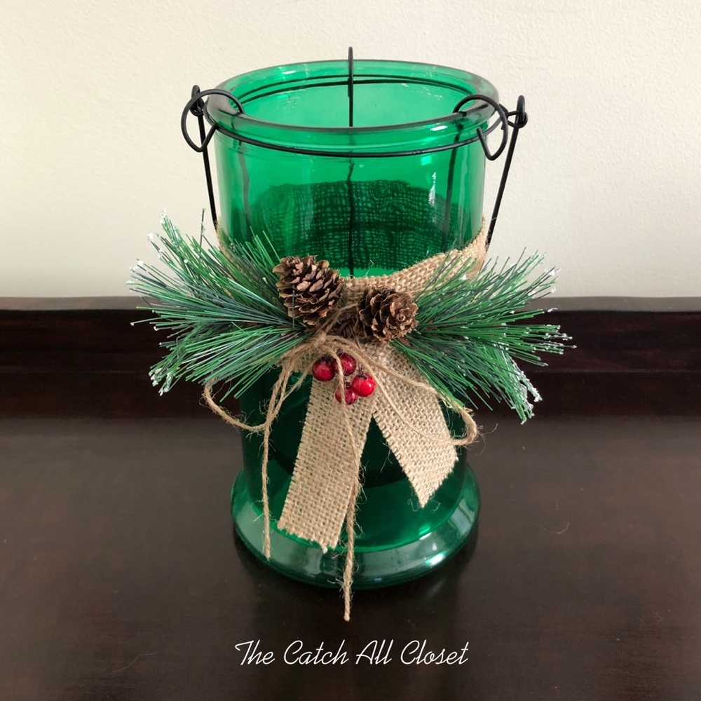 Green Glass Candle Holder
